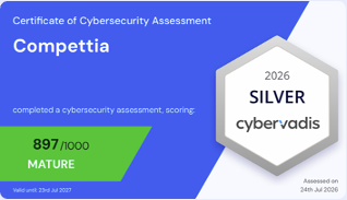 CyberVadis 2026 Silver rating, Compettia, 897/1000 Mature